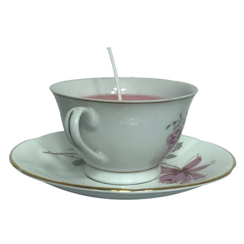 Vintage HandmadeTeacup Candle Saucer Set with Artisan Hand Poured Soy Candle - Picture 13 of 16